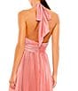 Color:Rose Pink - Image 4 - Pleated Halter Neck Cut-Out Front Back Detail Sleeveless Asymmetrical Hem Gown