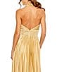 Mac Duggal Pleated Halter Neck Sleeveless Center Bow Gown, Color:Gold - Image 4