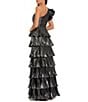 Mac Duggal Pleated Metallic Tiered Ruffle One Shoulder Gown, Color:Gunmetal - Image 2