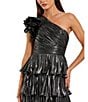 Mac Duggal Pleated Metallic Tiered Ruffle One Shoulder Gown, Color:Gunmetal - Image 3