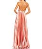 Color:Rose/Gold - Image 2 - Pleated Satin Plunge V-Neck Sleeveless Open Back Detail A-Line Gown