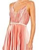 Color:Rose/Gold - Image 3 - Pleated Satin Plunge V-Neck Sleeveless Open Back Detail A-Line Gown