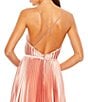 Color:Rose/Gold - Image 4 - Pleated Satin Plunge V-Neck Sleeveless Open Back Detail A-Line Gown