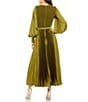 Mac Duggal Pleated Satin Round Neck Long Balloon Sleeve Dress, Color:Olive - Image 2