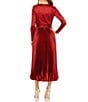 Mac Duggal Pleated Satin V-Neck Long Sleeve Fit and Flare Midi Dress, Color:Red - Image 2