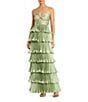 Mac Duggal Pleated Strapless Cut Out Tiered Ruffle Charmeuse Satin Column Gown, Color:Sage - Image 1