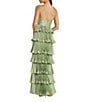 Mac Duggal Pleated Strapless Cut Out Tiered Ruffle Charmeuse Satin Column Gown, Color:Sage - Image 2