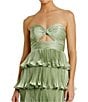 Mac Duggal Pleated Strapless Cut Out Tiered Ruffle Charmeuse Satin Column Gown, Color:Sage - Image 3