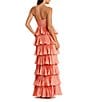 Mac Duggal Pleated Strapless Cut Out Tiered Ruffle Charmeuse Satin Column Gown, Color:Terra Cotta - Image 2
