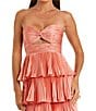 Mac Duggal Pleated Strapless Cut Out Tiered Ruffle Charmeuse Satin Column Gown, Color:Terra Cotta - Image 3