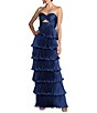 Mac Duggal Pleated Strapless Cut Out Tiered Ruffle Charmeuse Satin Column Gown - Image 1