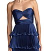 Mac Duggal Pleated Strapless Cut Out Tiered Ruffle Charmeuse Satin Column Gown - Image 3