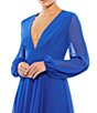 Color:Royal Blue - Image 3 - Plunge V-Neck Illusion Long Blouson Sleeve Thigh High Slit Gown