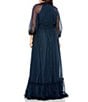 Color:Midnight - Image 2 - Plus Size 3/4 Puff Sleeve High Neck Tiered Gown