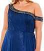 Color:Midnight - Image 3 - Plus Size Beaded Drop Shoulder A-Line Gown