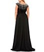 Color:Black - Image 2 - Plus Size Beaded Square Neck Cap Sleeve A-Line Gown