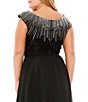 Color:Black - Image 4 - Plus Size Beaded Square Neck Cap Sleeve A-Line Gown