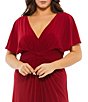 Color:Deep Red - Image 3 - Plus Size Flutter Short Sleeve V-Neck Ruched Waist Jersey Gown