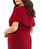 Color:Deep Red - Image 4 - Plus Size Flutter Short Sleeve V-Neck Ruched Waist Jersey Gown