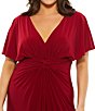 Color:Deep Red - Image 5 - Plus Size Flutter Short Sleeve V-Neck Ruched Waist Jersey Gown