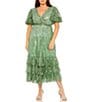 Color:Sage - Image 1 - Plus Size Flutter Sleeve Surplice V-Neck Beaded Ruffled A-Line Midi Dress