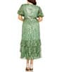 Color:Sage - Image 2 - Plus Size Flutter Sleeve Surplice V-Neck Beaded Ruffled A-Line Midi Dress