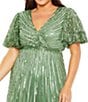 Color:Sage - Image 3 - Plus Size Flutter Sleeve Surplice V-Neck Beaded Ruffled A-Line Midi Dress