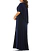 Color:Navy - Image 2 - Plus Size Jersey Crew Neck Ruched Waist Short Capelet Sleeve A-Line Gown