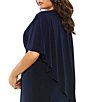 Color:Navy - Image 4 - Plus Size Jersey Crew Neck Ruched Waist Short Capelet Sleeve A-Line Gown