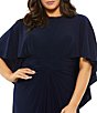 Color:Navy - Image 5 - Plus Size Jersey Crew Neck Ruched Waist Short Capelet Sleeve A-Line Gown