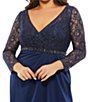 Color:Midnight - Image 3 - Plus Size Lace Bodice Beaded Waist Long Sleeve A-Line Gown