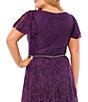 Color:Aubergine - Image 4 - Plus Size Lace Short Flutter Sleeve V-Neck A-Line Gown