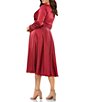 Color:Burgundy - Image 2 - Plus Size Long Sleeve Deep V-Neck Satin A-Line Midi Dress