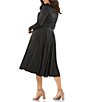 Color:Black - Image 2 - Plus Size Long Sleeve Deep V-Neck Satin A-Line Midi Dress