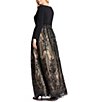 Color:Black/Nude - Image 2 - Plus Size Long Sleeve Round Neck Beaded Detail Lace A-Line Gown