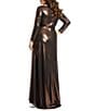 Color:Bronze - Image 2 - Plus Size Long Sleeve Surplice V-Neck Metallic Jersey Faux Wrap Dress