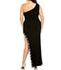 Color:Black Multi - Image 2 - Plus Size One Shoulder Sleeveless Asymmetrical Embellished Hem Gown