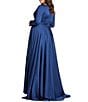 Mac Duggal Plus Size Satin V-Neck Long Sleeve Side Slit A-Line Gown, Color:Midnight - Image 2