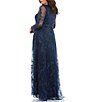 Color:Midnight - Image 2 - Plus Size Sequin Long Sheer Sleeve V-Neck Beaded Waist A-Line Gown