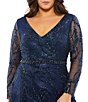 Color:Midnight - Image 5 - Plus Size Sequin Long Sheer Sleeve V-Neck Beaded Waist A-Line Gown