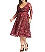 Color:Burgundy - Image 1 - Plus Size Sequin V-Neck Sheer Long Sleeve Empire Waist Fit and Flare Gown