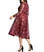 Color:Burgundy - Image 2 - Plus Size Sequin V-Neck Sheer Long Sleeve Empire Waist Fit and Flare Gown