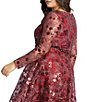 Color:Burgundy - Image 4 - Plus Size Sequin V-Neck Sheer Long Sleeve Empire Waist Fit and Flare Gown