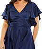 Color:Midnight - Image 3 - Plus Size Short Flutter Sleeve Surplice V-Neck Midi Dress