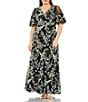 Color:Black Multi - Image 1 - Plus Size Short Sleeve V-Neck Floral Embroidered Gown