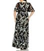 Color:Black Multi - Image 2 - Plus Size Short Sleeve V-Neck Floral Embroidered Gown