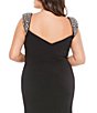 Color:Black - Image 4 - Plus Size Sleeveless V-Neck Beaded Strap Side Twist Front Slit Jersey Gown