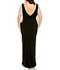 Color:Black - Image 2 - Plus Size Sleeveless V-Neck Leg Slit Fringe Detail Chiffon Gown