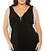 Color:Black - Image 3 - Plus Size Sleeveless V-Neck Leg Slit Fringe Detail Chiffon Gown
