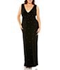Color:Black - Image 1 - Plus Size Sleeveless V-Neck Rhinestone Detail Open Back A-line Gown